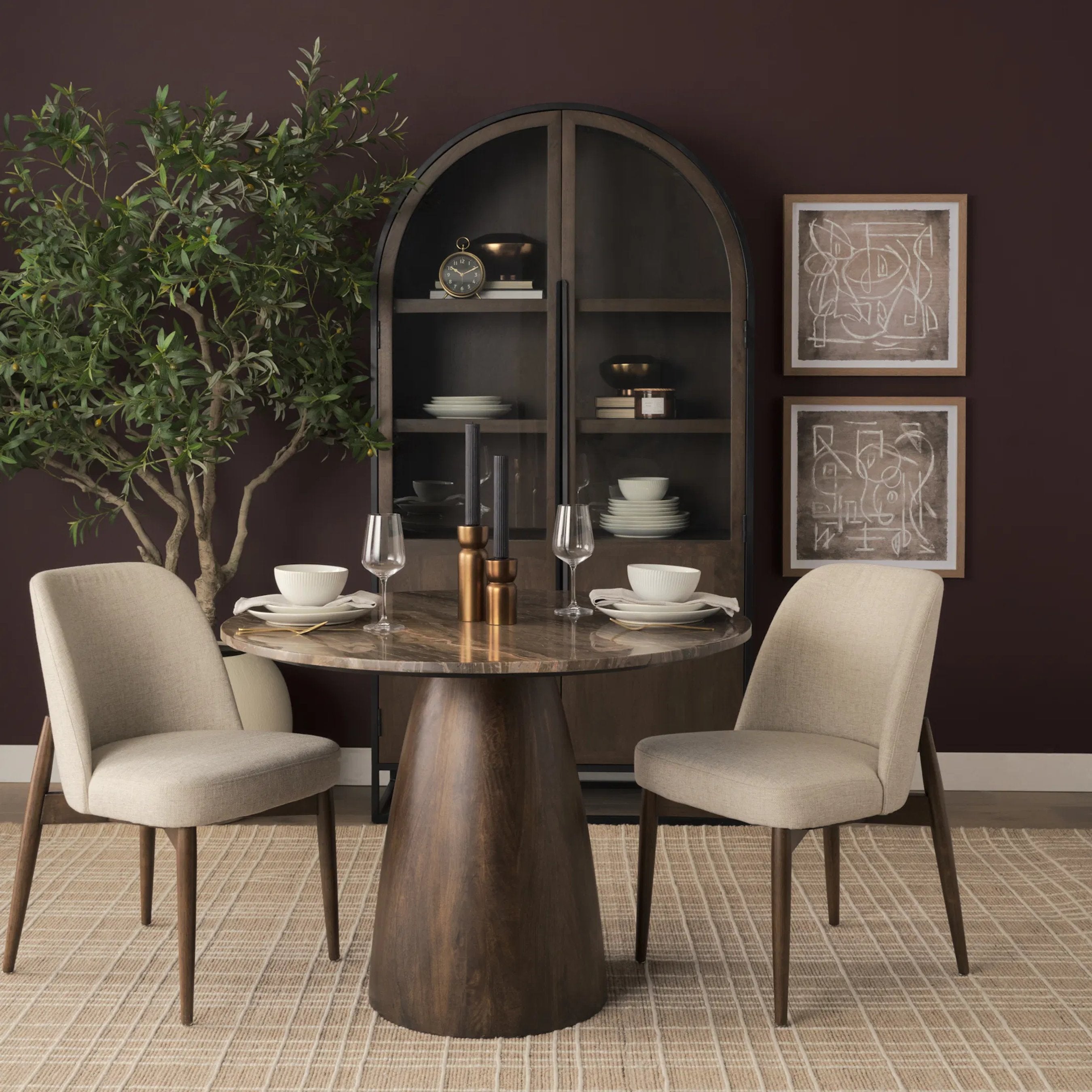 Abbie Curve Fabric Dining Chair (Set of 2)