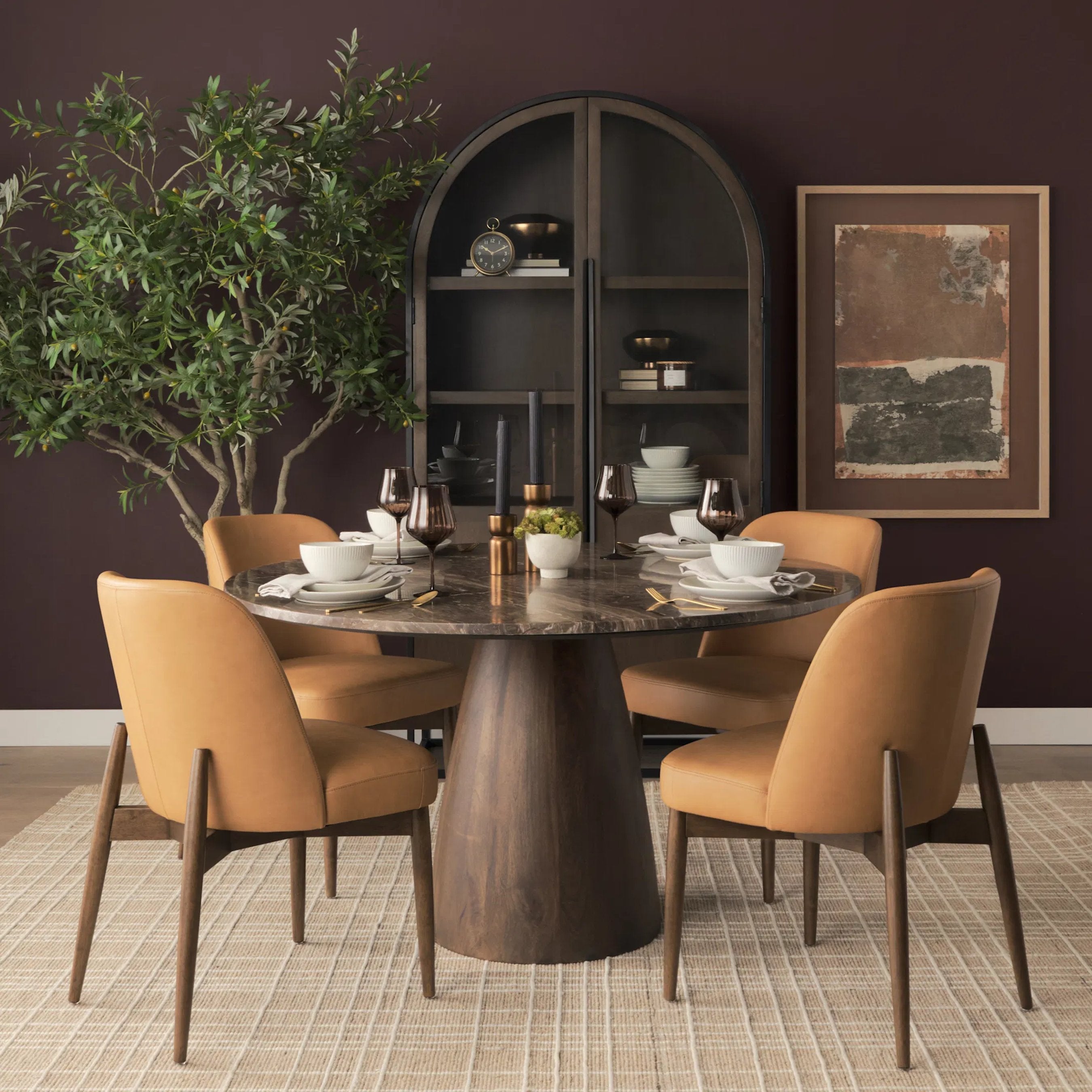 Abbie Curve Leather Dining Chair (Set of 2)
