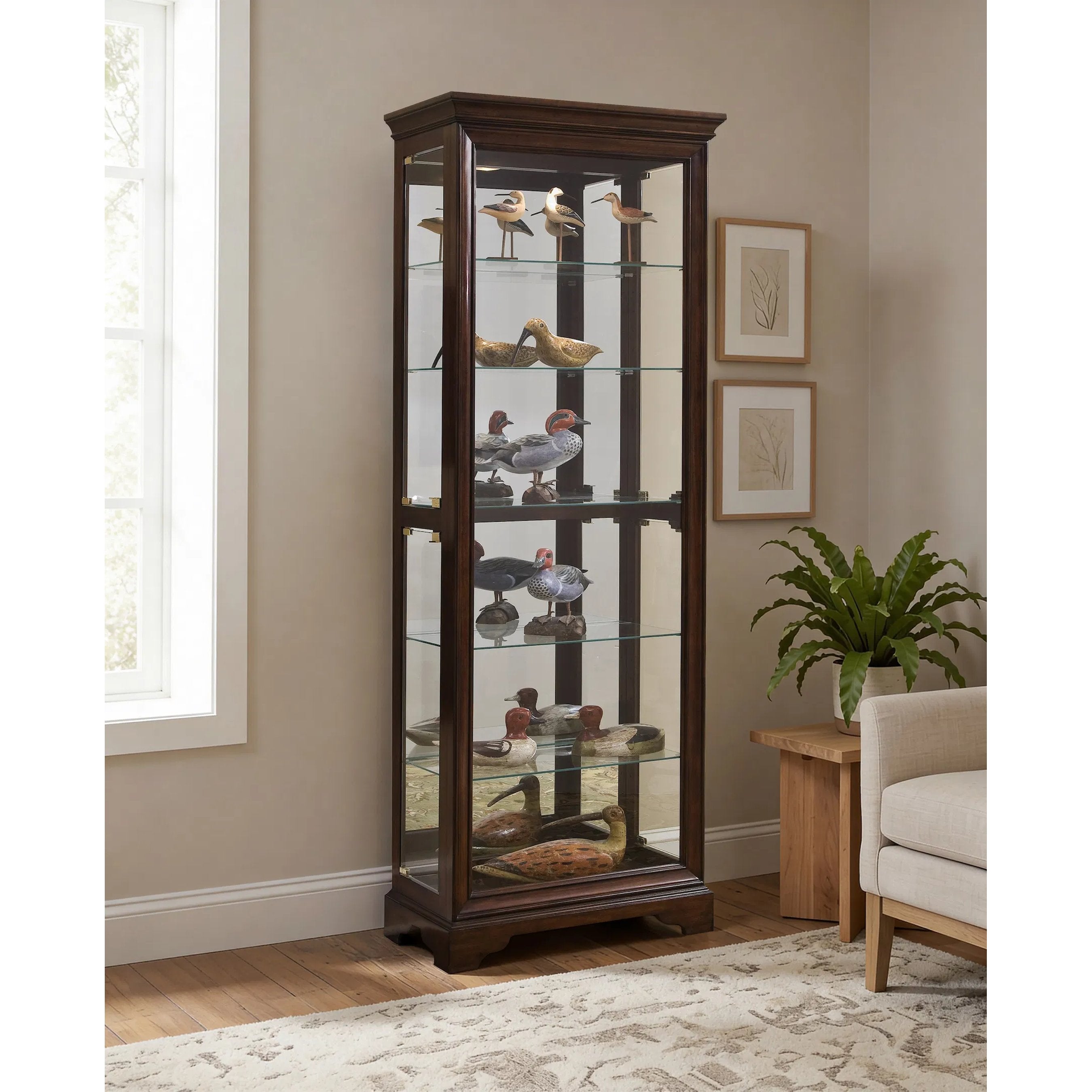 29'' Wide Hardwood Dark Brown Curio Display Cabinet