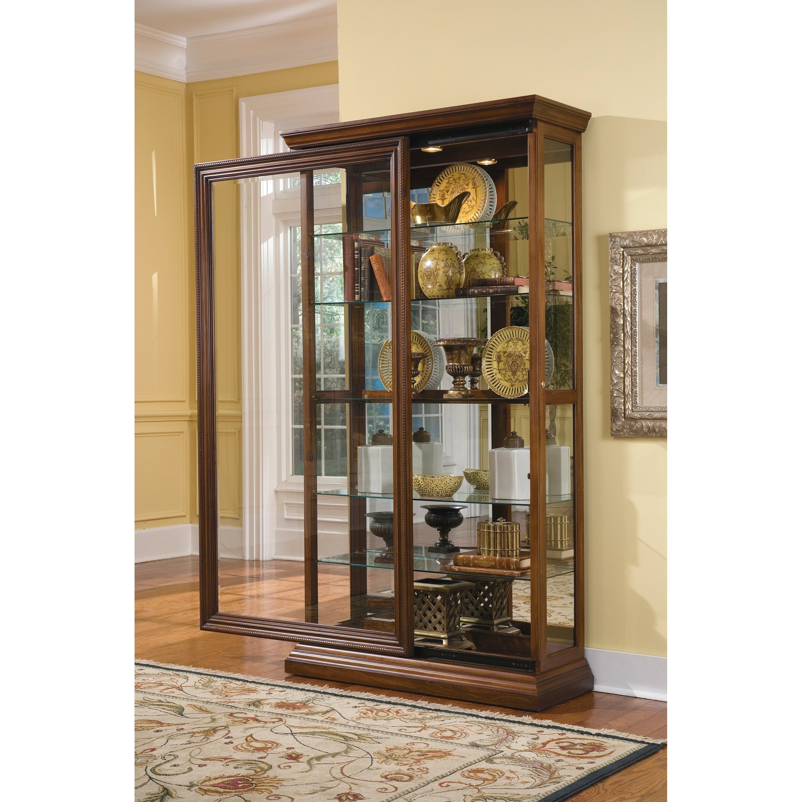 43'' Wide Hardwood Two Way Sliding Door Curio Cabinet in Rich Brown
