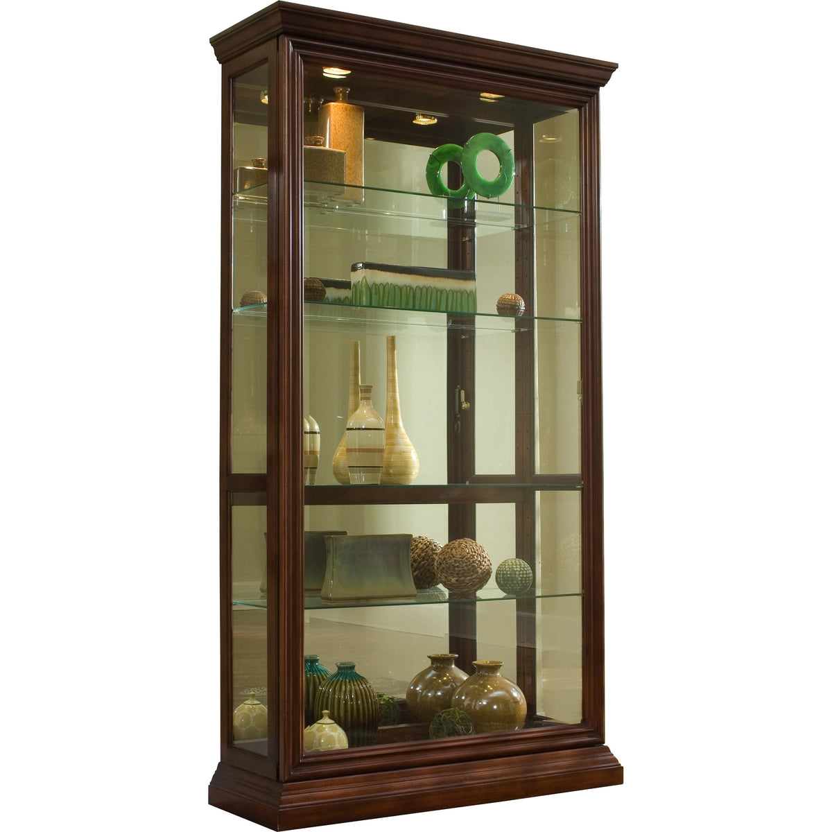 43'' Wide Two Way Sliding Door Curio Display Cabinet in Warm Brown