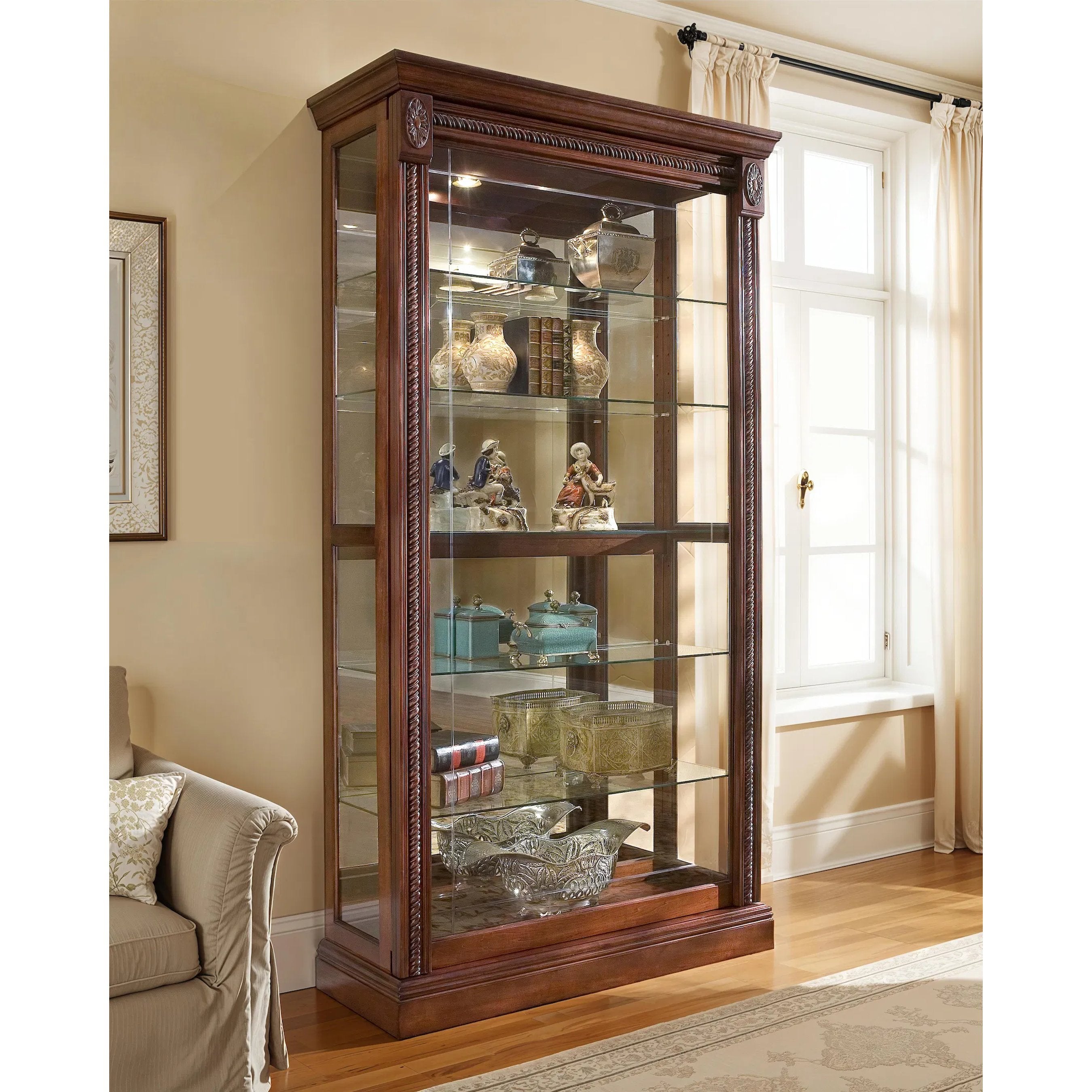 43'' Wide Medallion Cherry Curio Display Cabinet