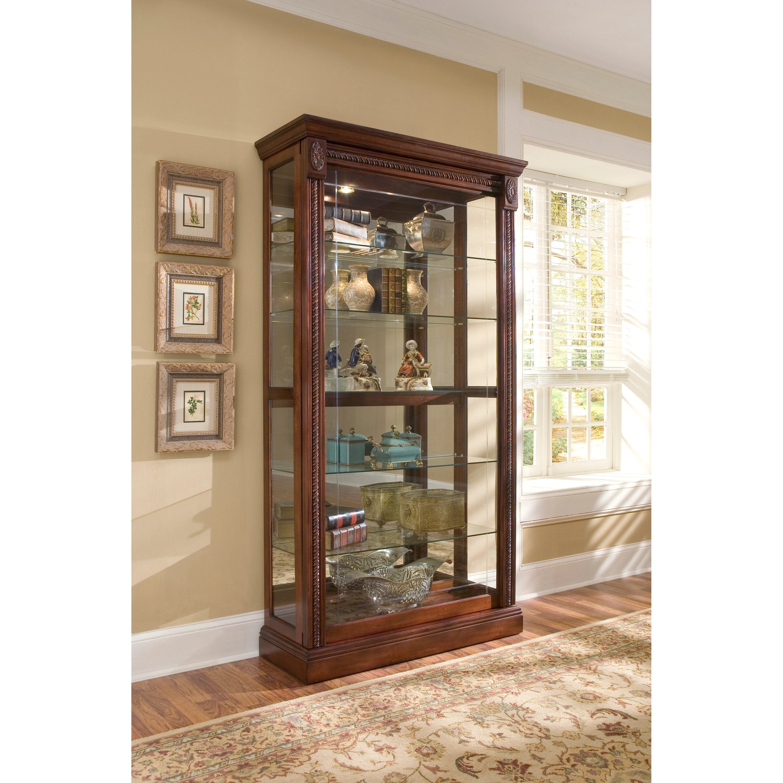 43'' Wide Medallion Cherry Curio Display Cabinet
