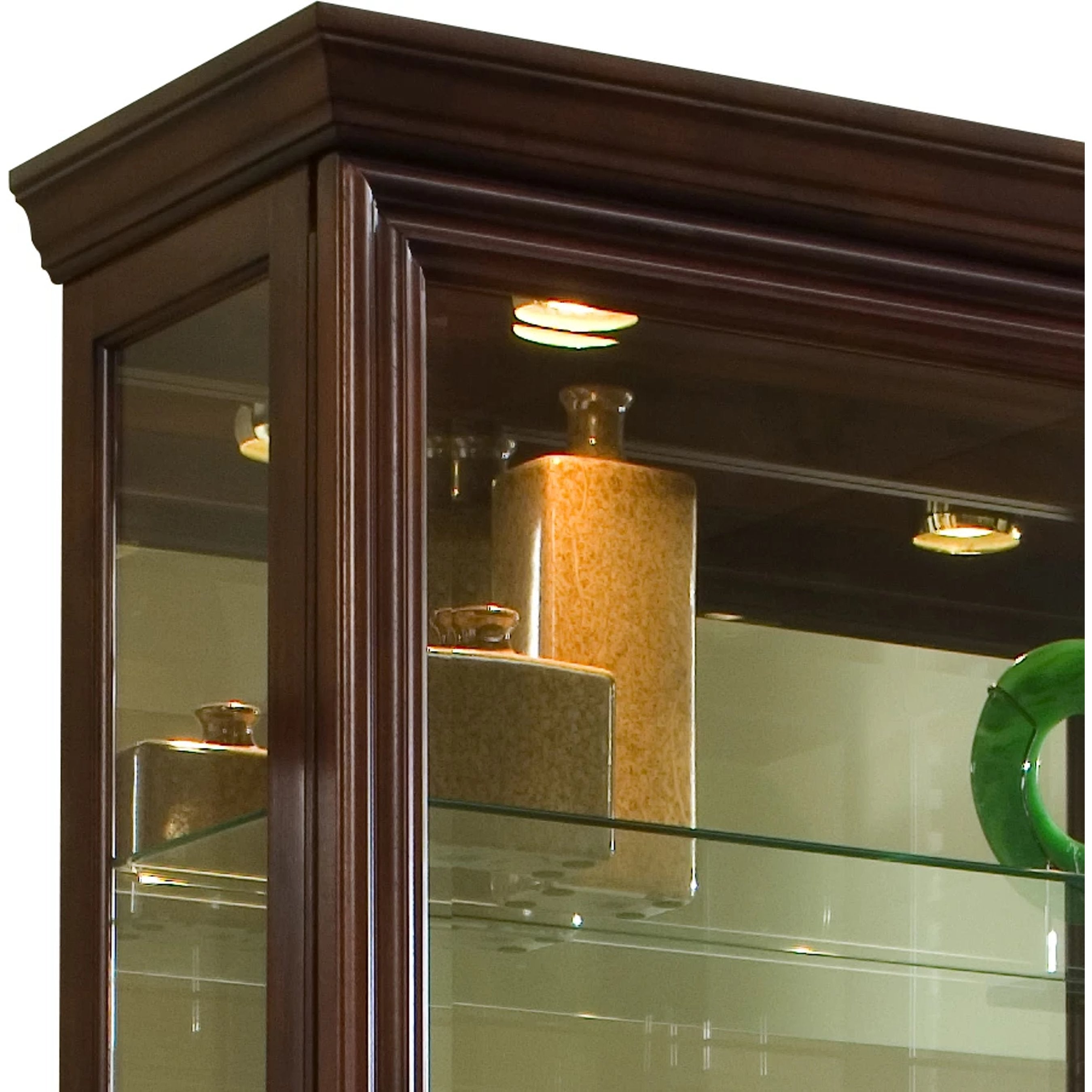 43'' Wide Two Way Sliding Door Curio Display Cabinet in Warm Brown