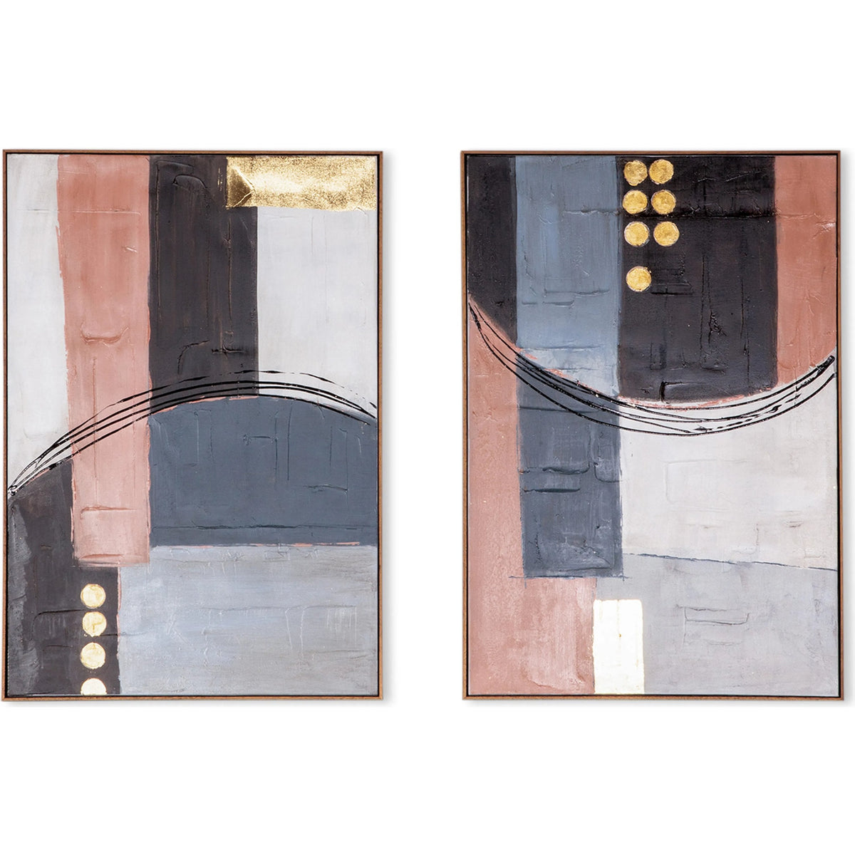 Abstract Horizons Hand Painted Framed Diptych