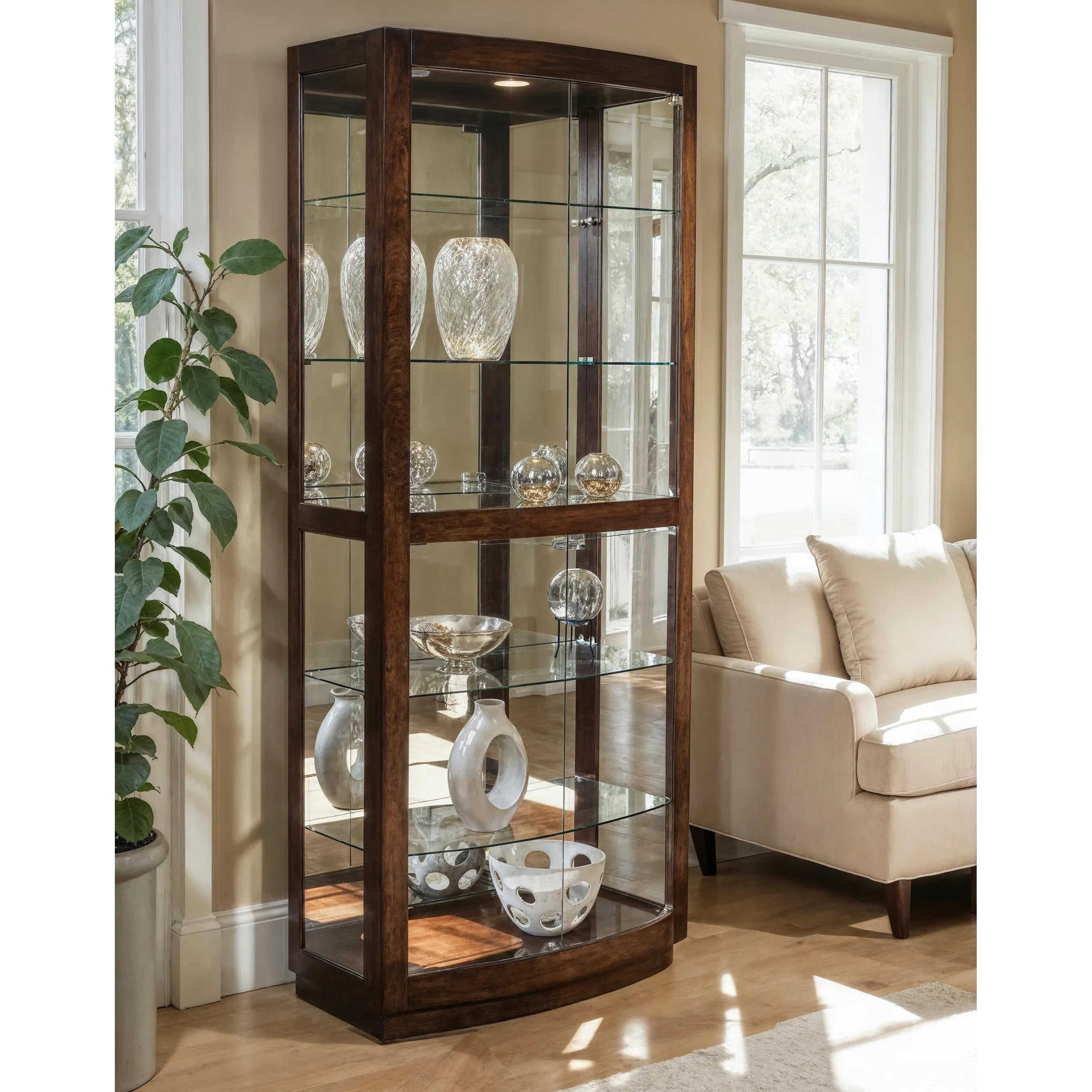 33'' Wide Hardwood Mahogany Curio Display Cabinet