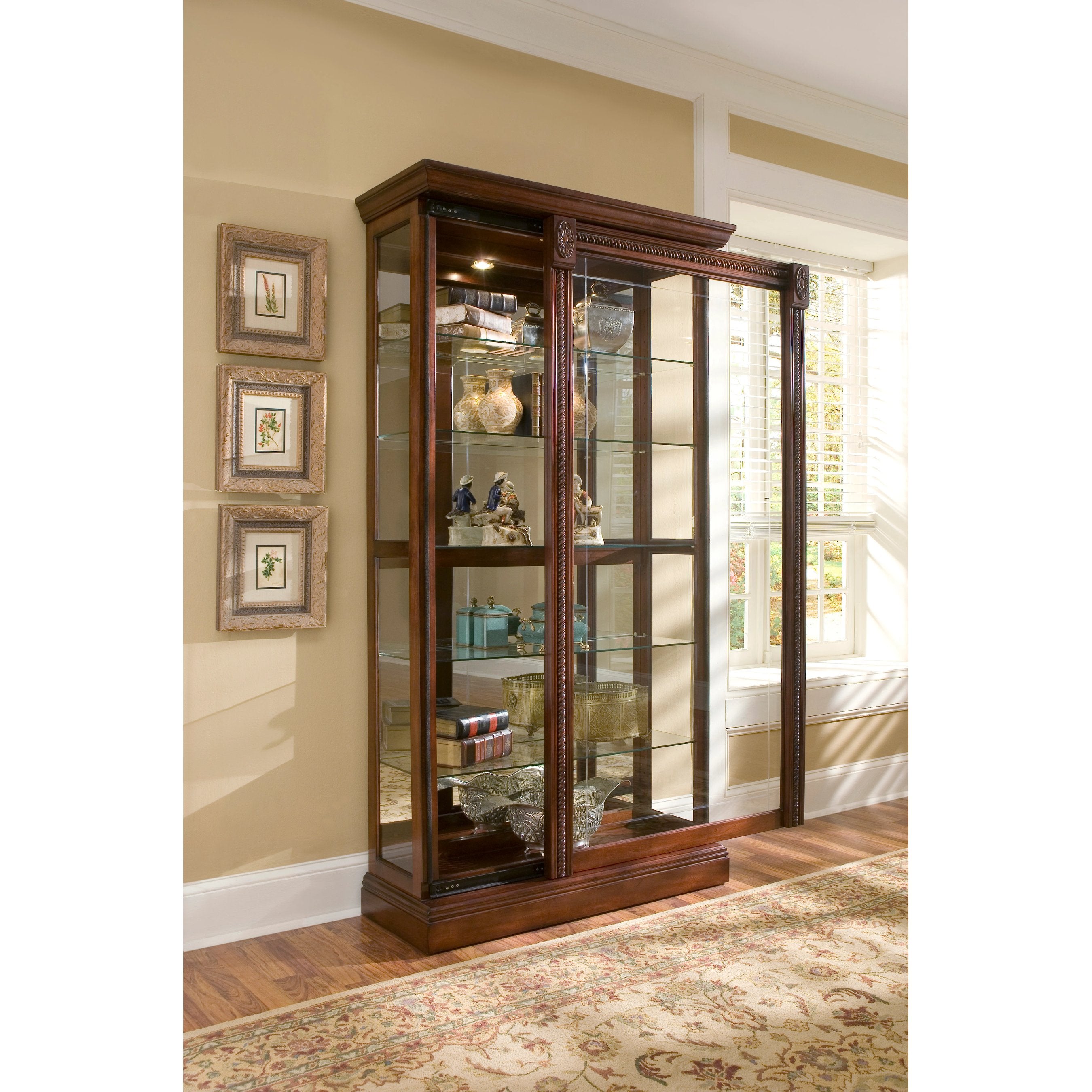 43'' Wide Medallion Cherry Curio Display Cabinet