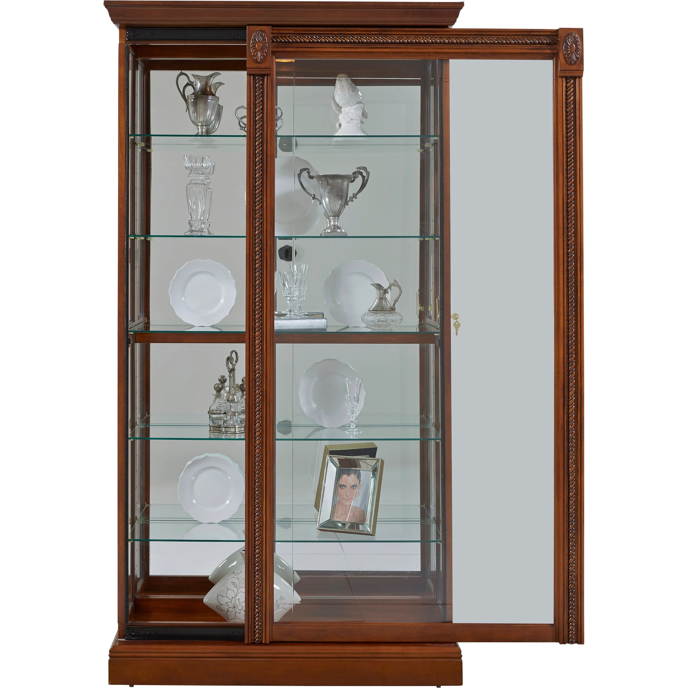 43'' Wide Medallion Cherry Curio Display Cabinet