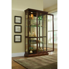 43'' Wide Two Way Sliding Door Curio Display Cabinet in Warm Brown