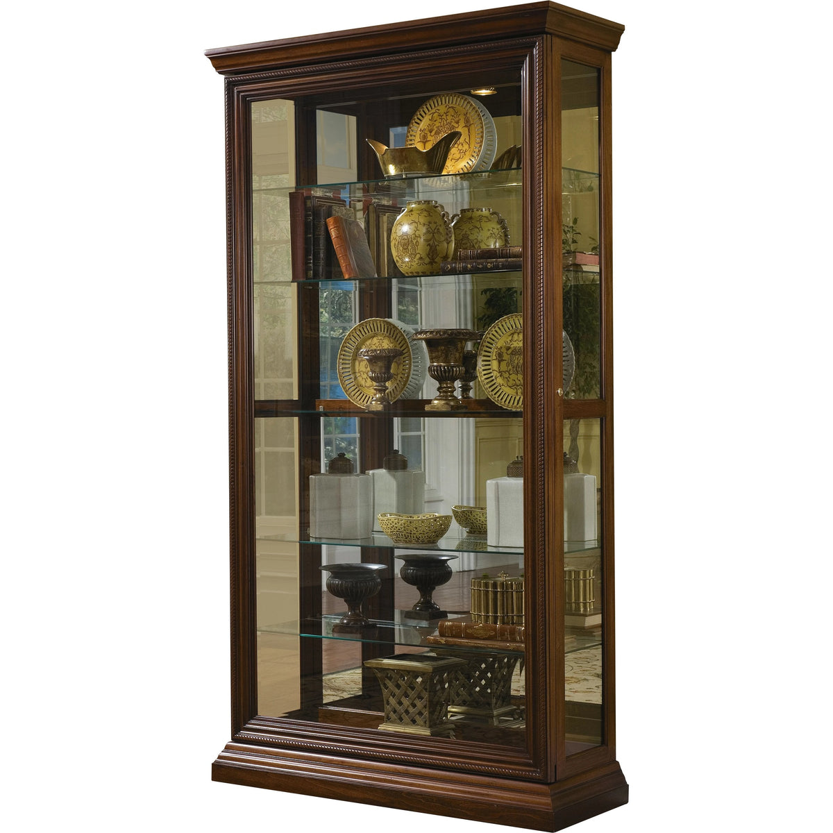 43'' Wide Hardwood Two Way Sliding Door Curio Cabinet in Rich Brown